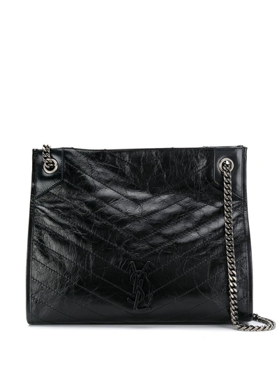 Shop Saint Laurent Niki Leather Tote Bag In Black