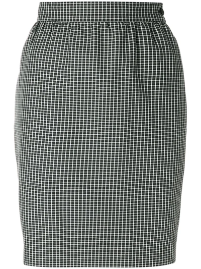 Pre-owned Emanuel Ungaro Vintage 1980s Micro Check-print Pencil Skirt In Black