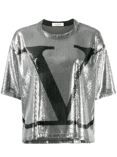 Shop Valentino Vlogo Sequinned T-shirt In Silver