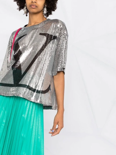 Shop Valentino Vlogo Sequinned T-shirt In Silver