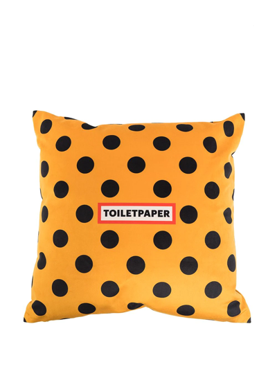 Shop Seletti Polka Dot Lip Print Cushion (50x50cm) In Gelb