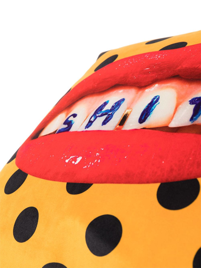 Seletti Yellow Polka Dot Lip Print Cushion In Gelb