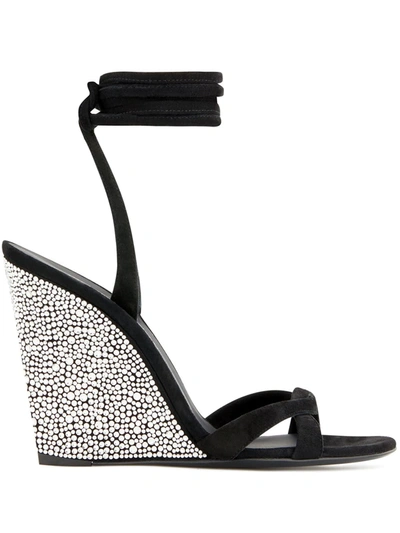 Shop Giuseppe Zanotti Crystal Embellished Wedge Sandals In Black