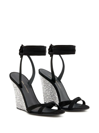 Shop Giuseppe Zanotti Crystal Embellished Wedge Sandals In Black