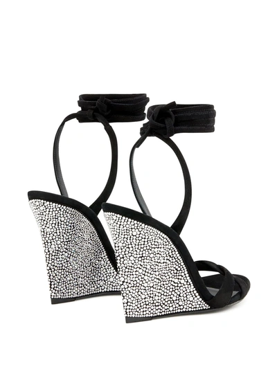 Shop Giuseppe Zanotti Crystal Embellished Wedge Sandals In Black