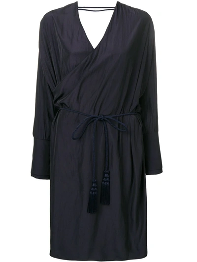 Shop Lanvin Wrap Midi Dress In Blue