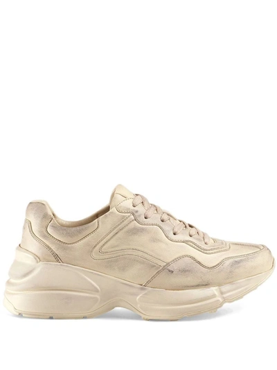 Shop Gucci Rhyton Leather Sneakers In Neutrals