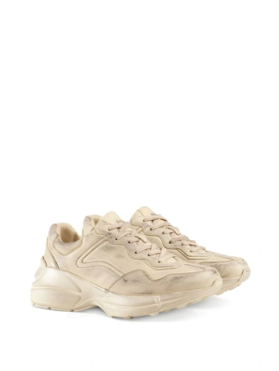 Shop Gucci Rhyton Leather Sneakers In Neutrals