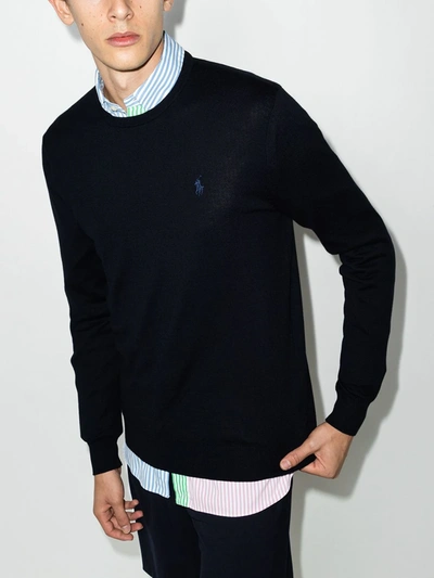 Polo Ralph Lauren Embroidered-logo Crew Neck Jumper In Blue