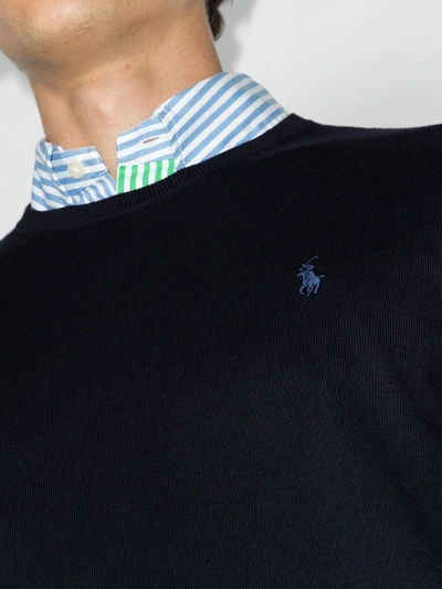 Shop Polo Ralph Lauren Logo-embroidered Crewneck Jumper In Blue