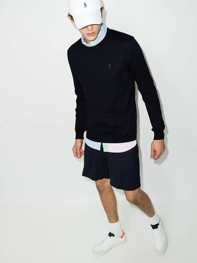 Polo Ralph Lauren Embroidered-logo Crew Neck Jumper In Blue