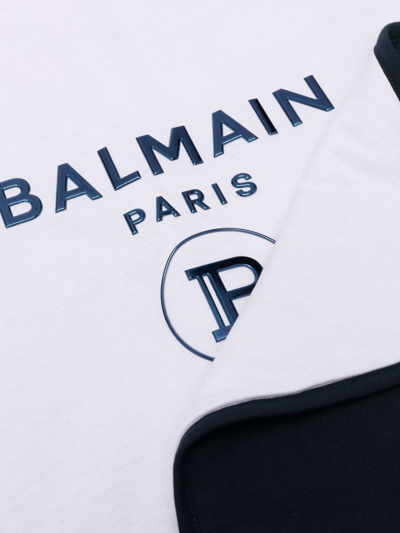 Shop Balmain Logo Print Blanket In White