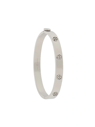 Tory Burch Silver Logo Bangle Bracelet In Silver