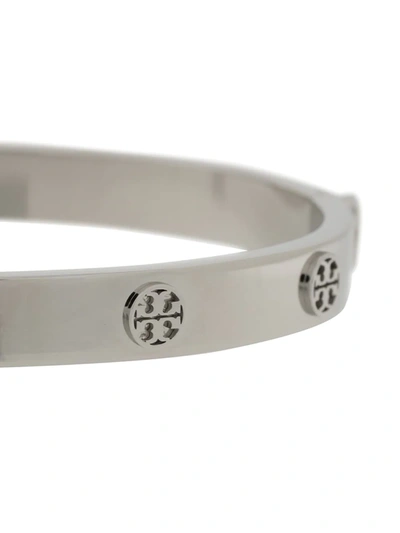 Tory Burch Silver Logo Bangle Bracelet In Silver