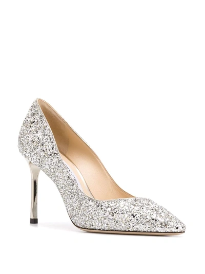 Jimmy Choo Logo Thin-soled Shallow-mouth High-heeled Shoes In Silver