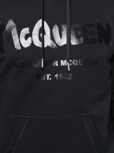 Shop Alexander Mcqueen Graffiti Logo-print Hoodie In Black