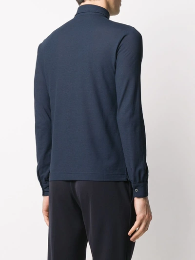 Shop Zanone Long Sleeve Polo Shirt In Blue