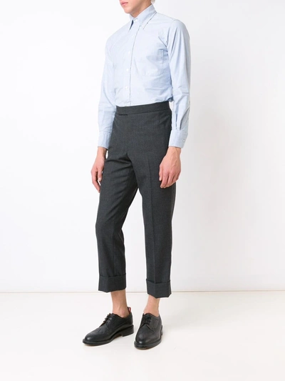 Shop Thom Browne Grosgrain Placket Oxford Shirt In Blue