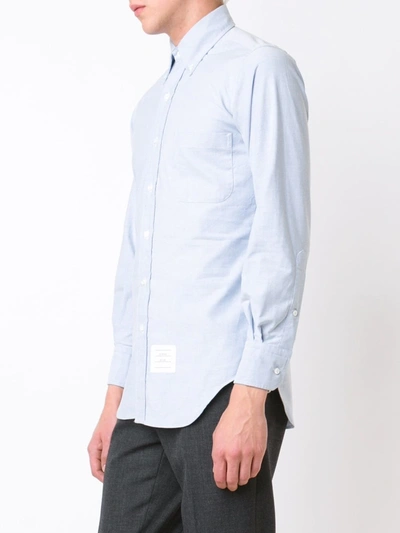 Shop Thom Browne Grosgrain Placket Oxford Shirt In Blue