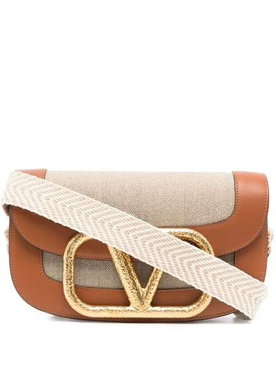 Valentino Garavani Garavani Supervee Leather And Linen Shoulder Bag In Tan  Multi | ModeSens