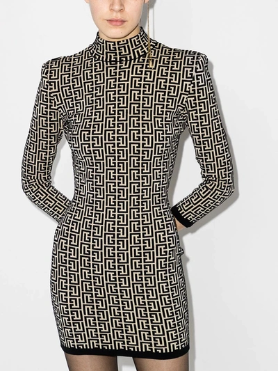 Balmain Jacquard-knit Turtleneck Sweater In Black