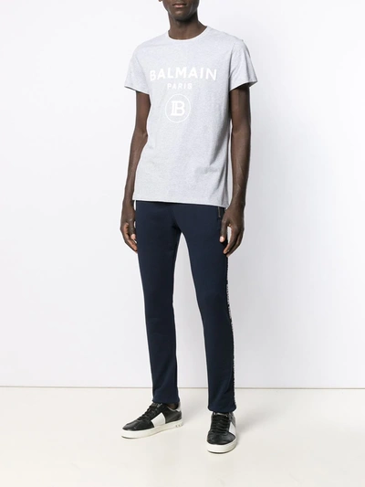 Shop Balmain Logo Print T-shirt In Grey