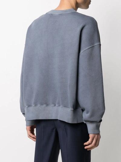 Shop Palm Angels Curved-logo Crew Neck Sweatshirt In Grey