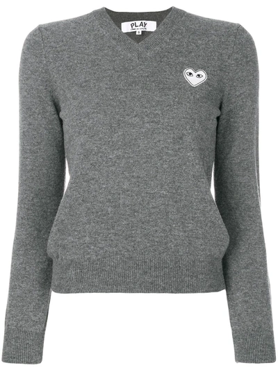 Shop Comme Des Garçons Knitted Heart Logo Sweater In Grey