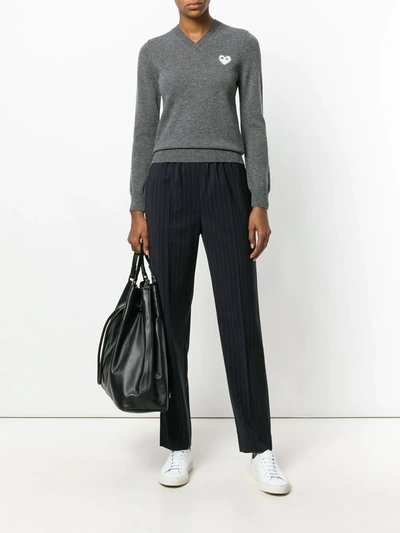 Comme Des Garçons Golden Heart Logo Wool Sweater In Grey