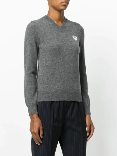 Shop Comme Des Garçons Knitted Heart Logo Sweater In Grey