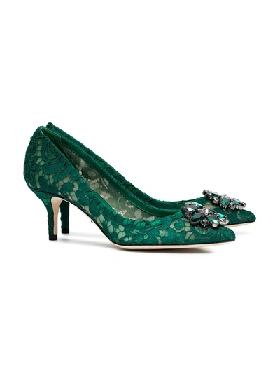 Shop Dolce & Gabbana Rainbow Lace 60mm Brooch-detail Pumps In Green