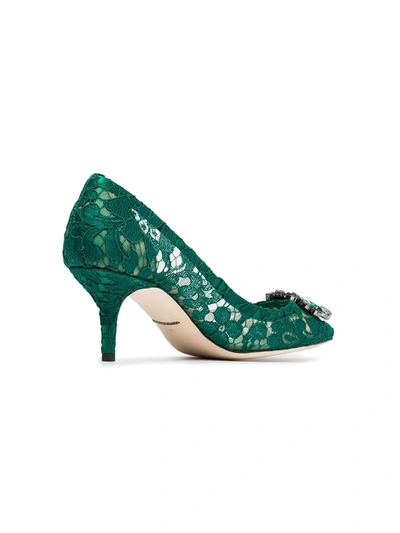 Shop Dolce & Gabbana Rainbow Lace 60mm Brooch-detail Pumps In Green