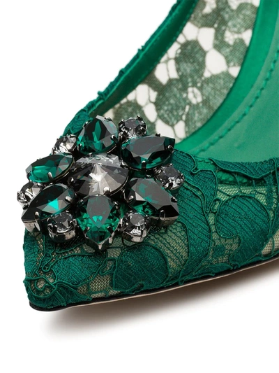 Shop Dolce & Gabbana Rainbow Lace 60mm Brooch-detail Pumps In Green