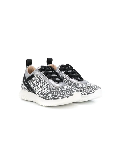 Shop Ermanno Scervino Junior Stud-embellished Low-top Sneakers In Silver