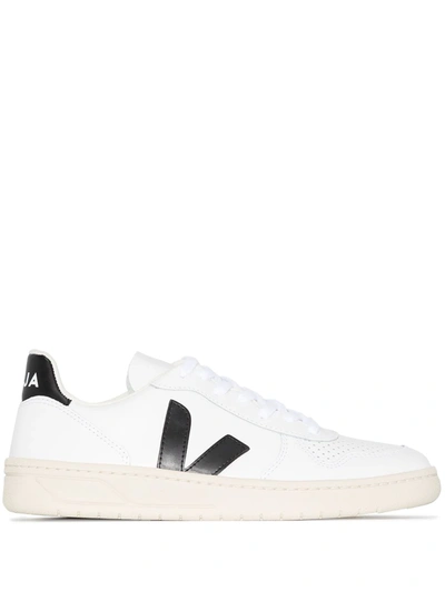 Shop Veja V-10 Leather Low-top Sneakers In White