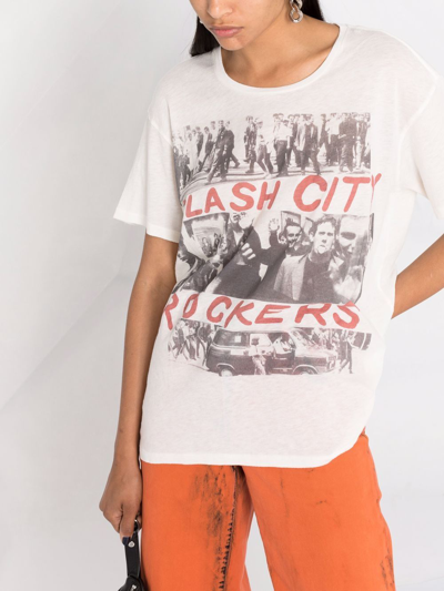 R13 The Clash City Rockers Graphic Print Cotton Cashmere Blend Band T-shirt In Nude