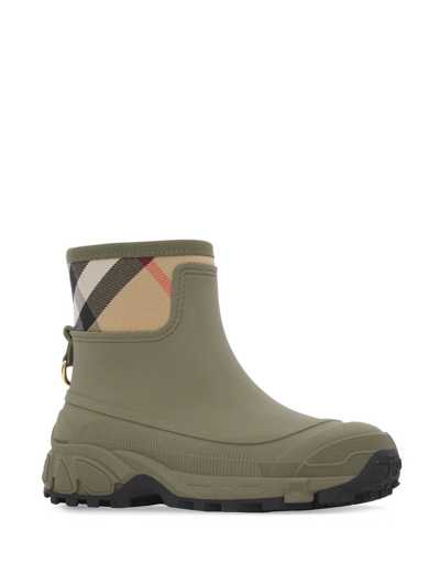 Shop Burberry Check-print Panel Rain Boots In Green
