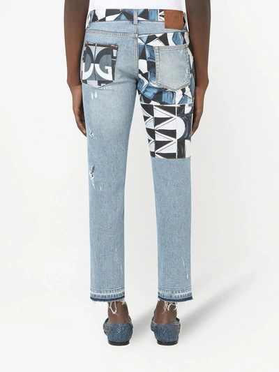 Shop Dolce & Gabbana Majolica-print Panel Ripped Jeans In Blue