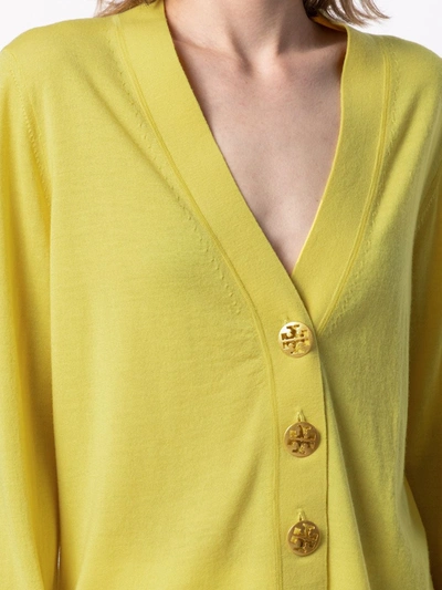 Shop Tory Burch Simone Medallion-button Merino Cardigan In Yellow