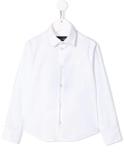 Shop Emporio Armani Embroidered Logo Shirt In White