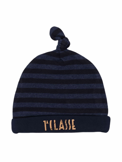 Shop Alviero Martini Striped Knot-detailed Beanie In Blue