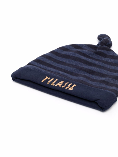 Shop Alviero Martini Striped Knot-detailed Beanie In Blue