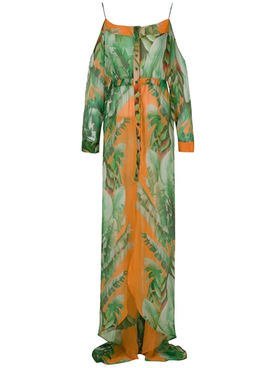 Shop Amir Slama Printed Maxi Silk Dress In Green