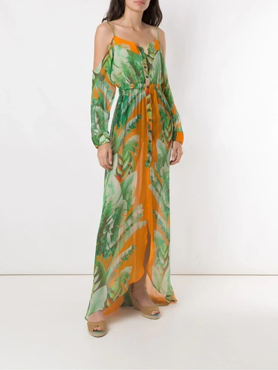 Shop Amir Slama Printed Maxi Silk Dress In Green