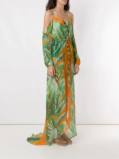 Shop Amir Slama Printed Maxi Silk Dress In Green