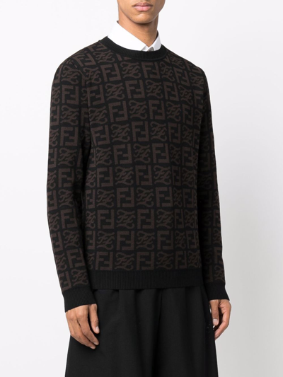 Shop Fendi Ff-logo Intarsia-knit Wool Jumper In Black