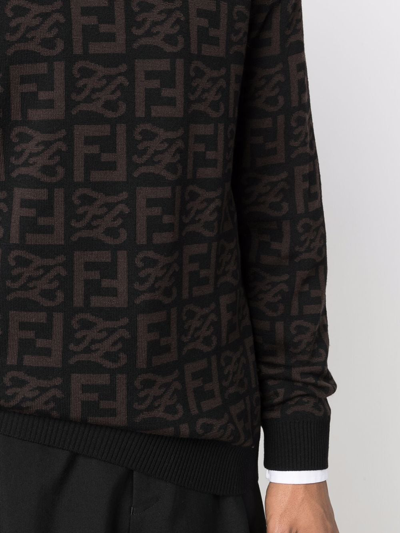 Shop Fendi Ff-logo Intarsia-knit Wool Jumper In Black