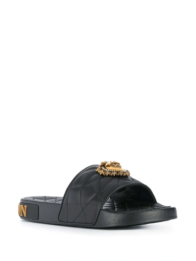 Shop Dolce & Gabbana Devotion Quilted Slides In Black