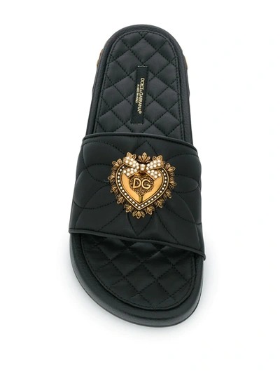 Shop Dolce & Gabbana Devotion Quilted Slides In Black