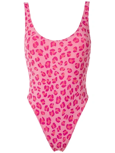 Shop Amir Slama Leopard-print Open Back One Piece In Pink